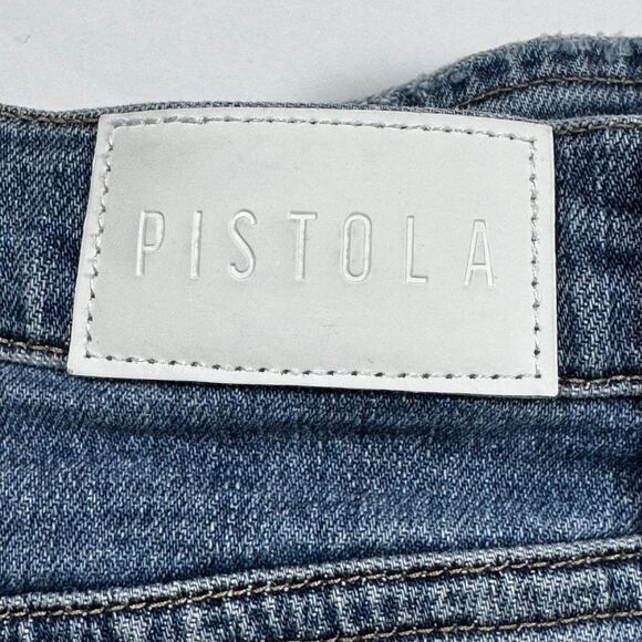 Pistola Jeans Womens 31 Blue Bootcut Flare Stretch Mid Rise Denim Raw Hem - Picture 9 of 16